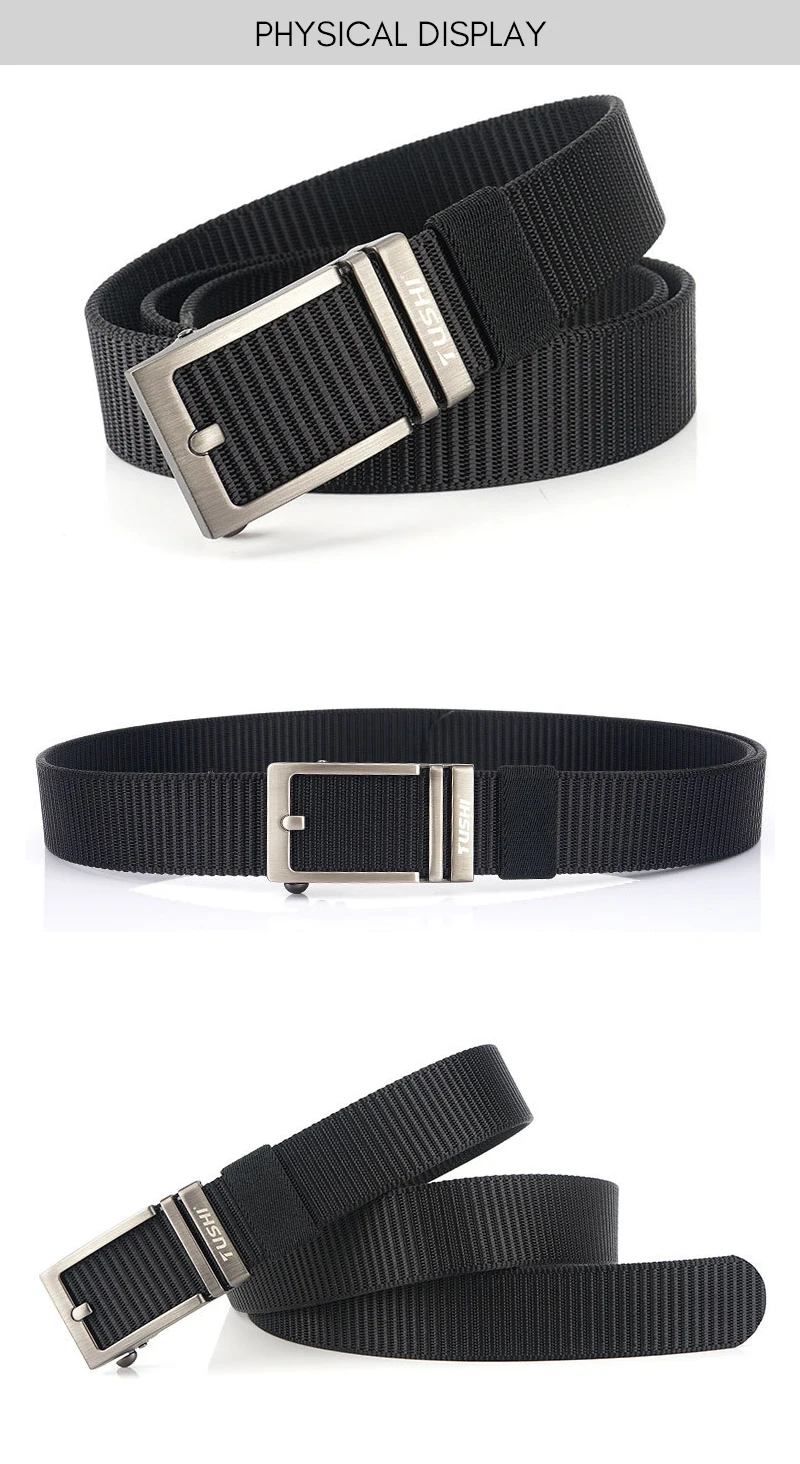 KOLBER Thick Casual Belt for Men Metal Automatic Buckle Soft Real Nylon Tactical Outdoor Belt Non-Hole Work Belt Male Waistband