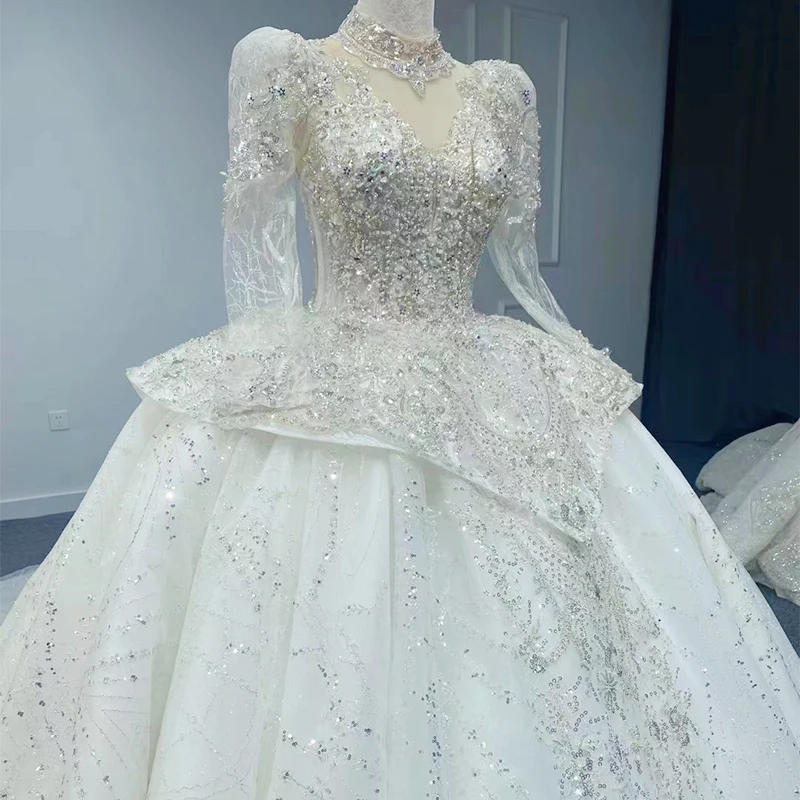 Luxury Wedding Dresses For Women 2022 Bride Organza Ball Gown High Neck Wedding Suits For Women Pearls MN37 Robe De Mariée 3