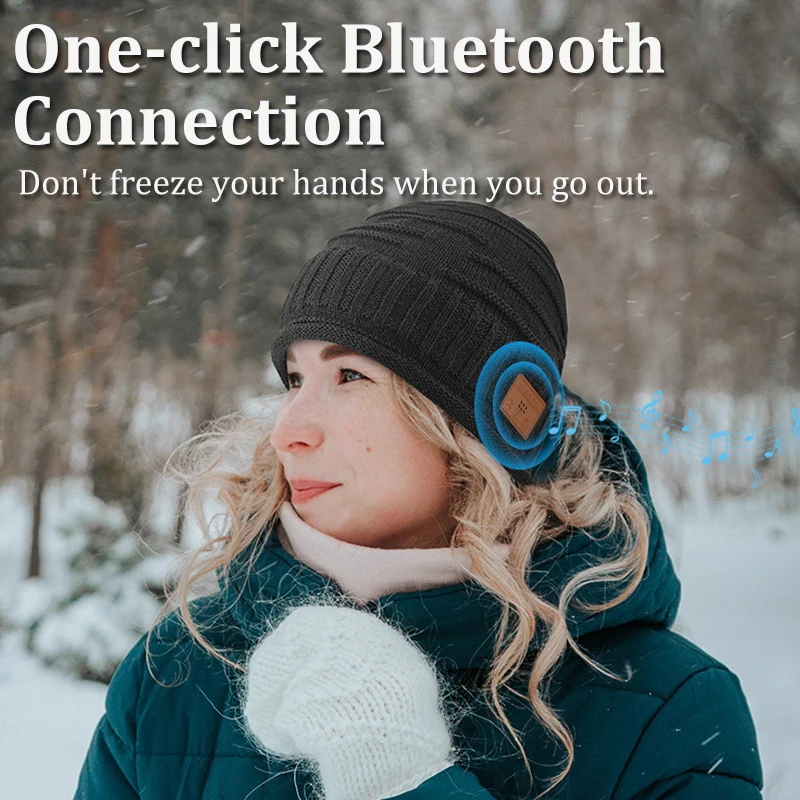 Winter Bluetooth Headphone Outdoor Warm Music Knitting Cap Rechargeable Wireless Stereo Earphone Beanie Hat with MIC for Gift