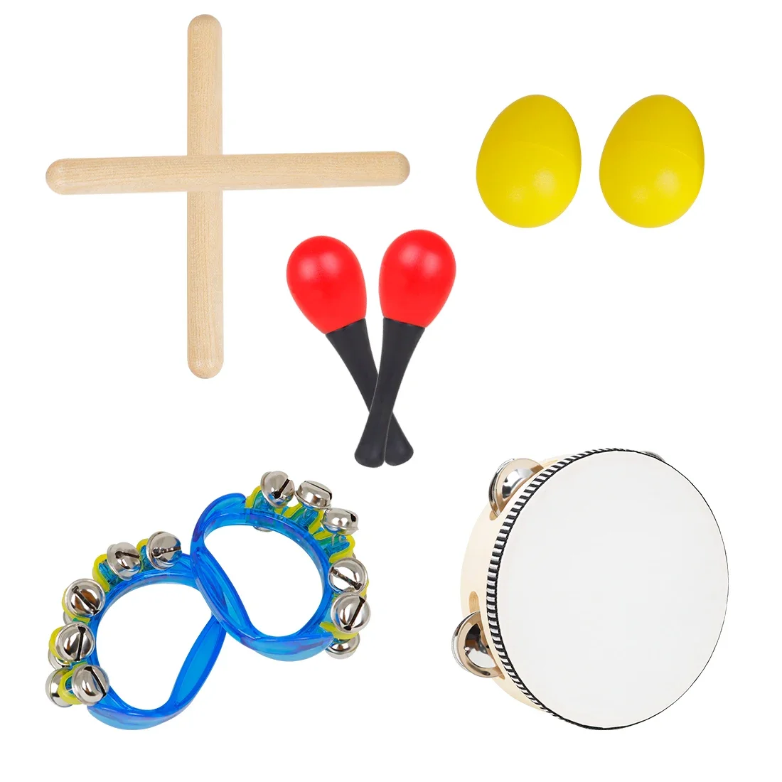 Orff Instrument Set 5Pcs/Set 6 Inch Black Lamb Chop Tambourine Sand Egg Rhythm Stick Children's Percussion Instrument Set