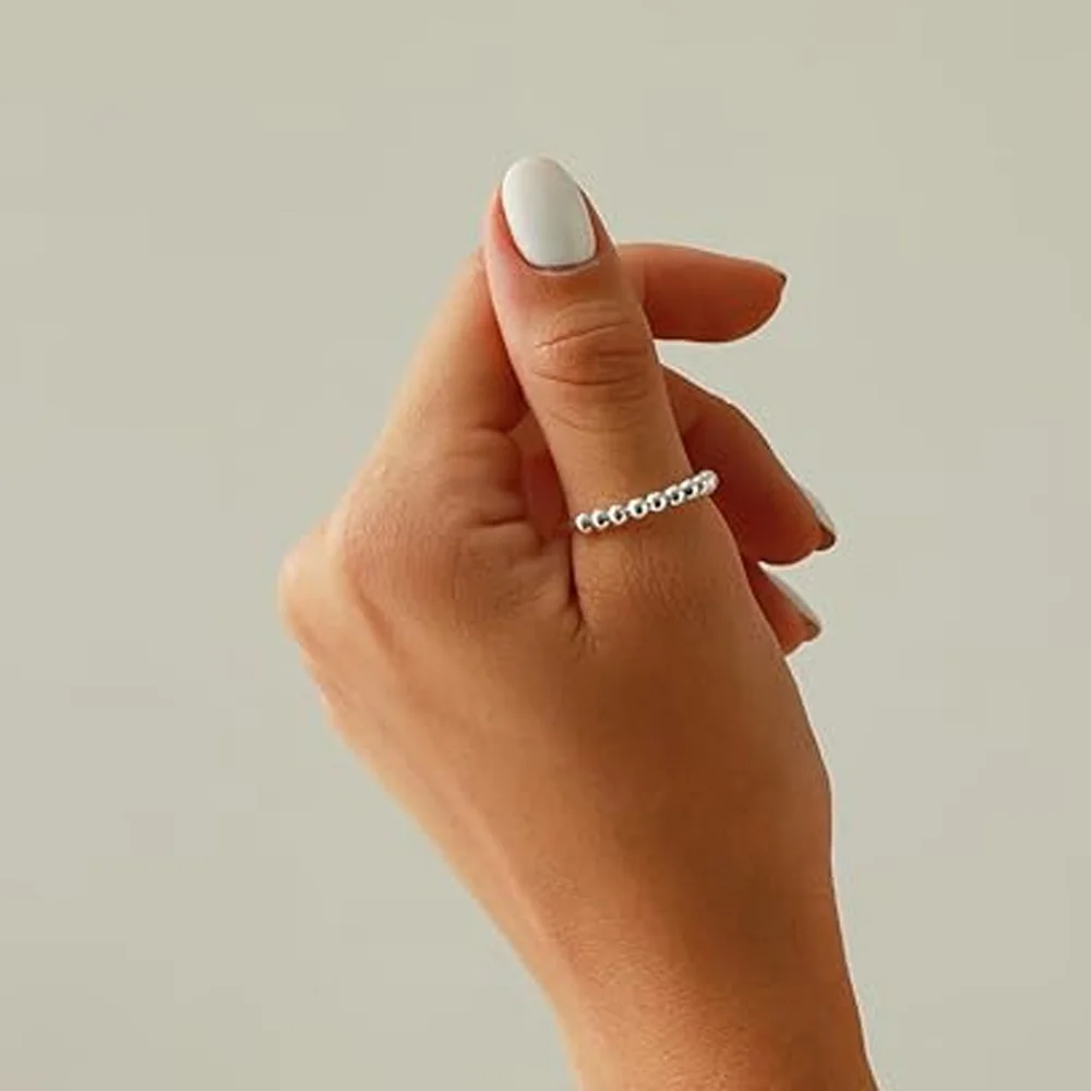 925 Sterling Silver Stress Relief Fidget Spinner Rings Rotate Beads Anxiety Adjustable Rings for Women Men Fine Jewelry silver rings,silver ring,rotating ring