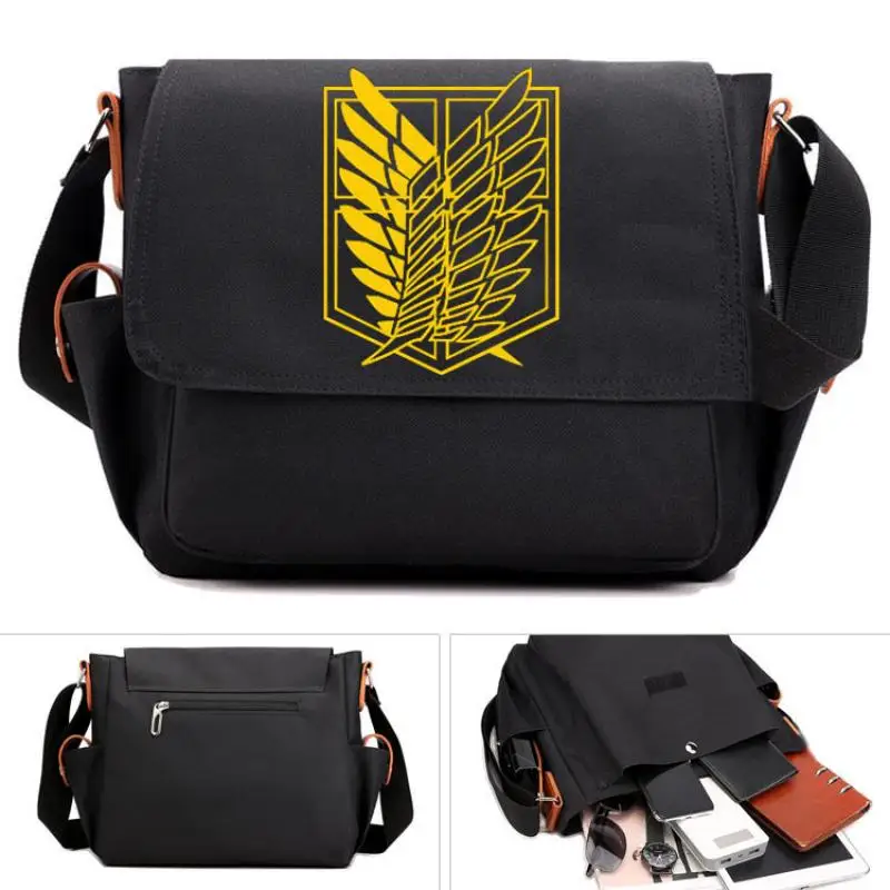 

Anime Cartoon Attack On Titan Eren Mikasa Armin Shoulder Bag Student School Bag Casual Sports Bag Fashion Trend Crossbody Bag