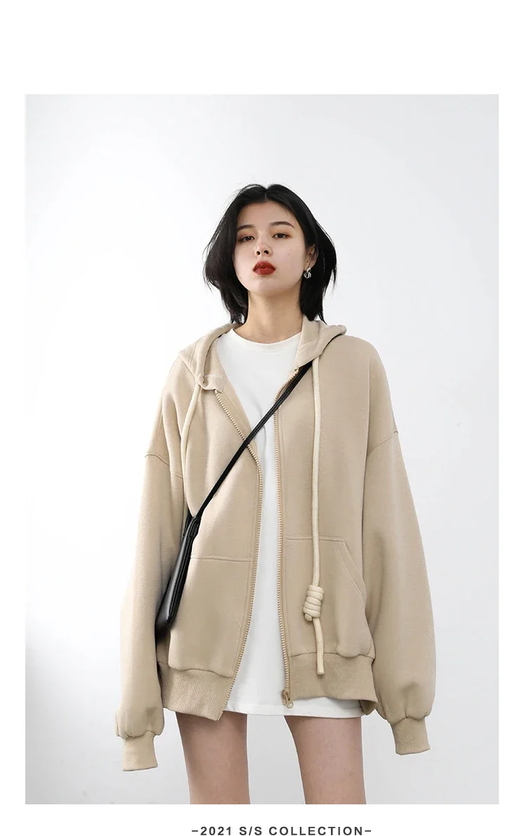 CHIC VEN Women's Hoodies Sweatshirts Casual Solid Loose Drawstring Jackets Korean Female Clothes Streetwear Spring New 2024