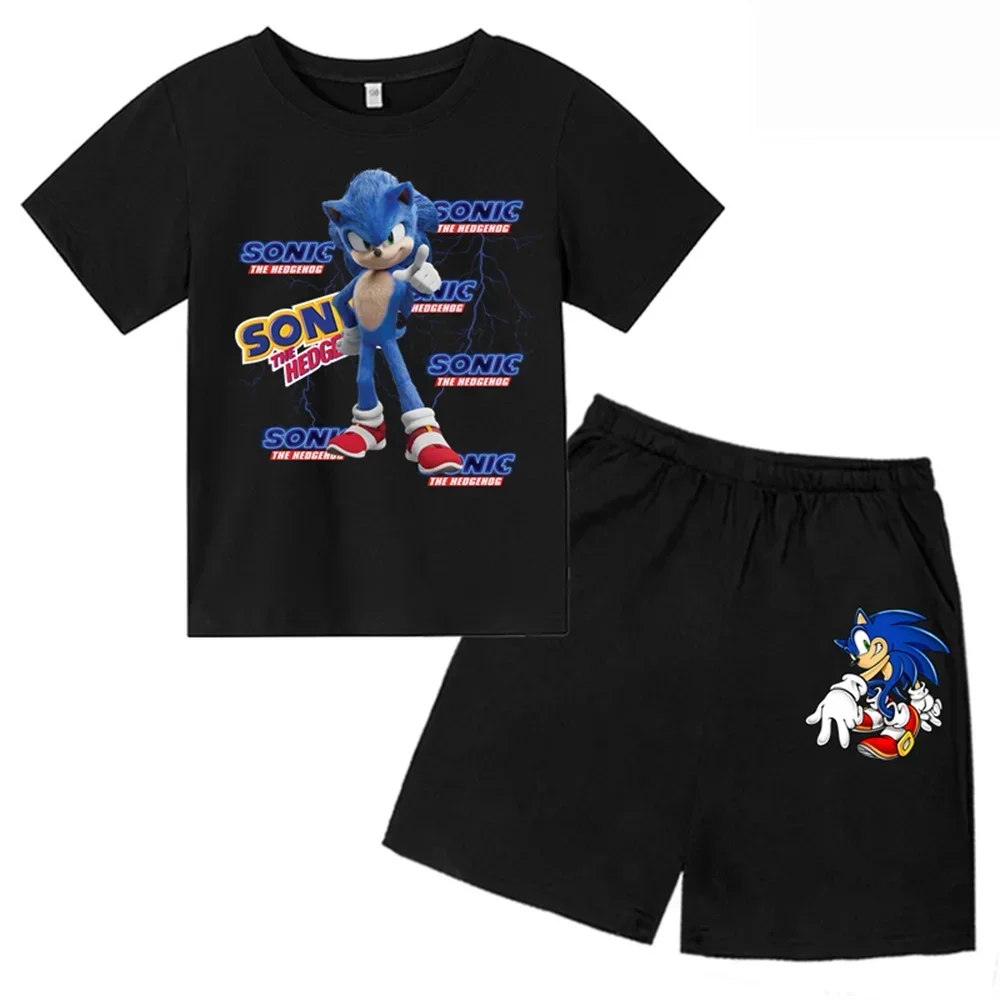 thumbnail image 1 of Nueva camiseta de Sonic para niños y niñas, conjunto de 2 piezas para adolescentes, camisetas casuales de manga corta de verano para niños, conjunto de camiseta y pantalones cortos, conjunto deportivo, 1 of 4