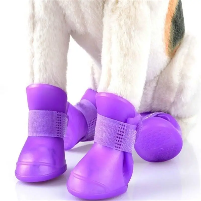 4pcs/Set Small Pet Dog Rain Shoes Anti Slip Waterproof Puppy Cat Shoe Rubber Boots for Outdoor Footwear pet rain boots
