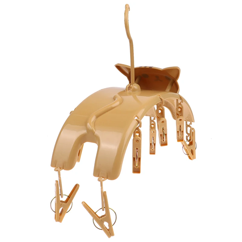 Cat Hangers With 10pcs Clothes Pegs Indoor Outdoor Laundry Clips Underwear Socks Multifunctional Storage Drying Rack 3