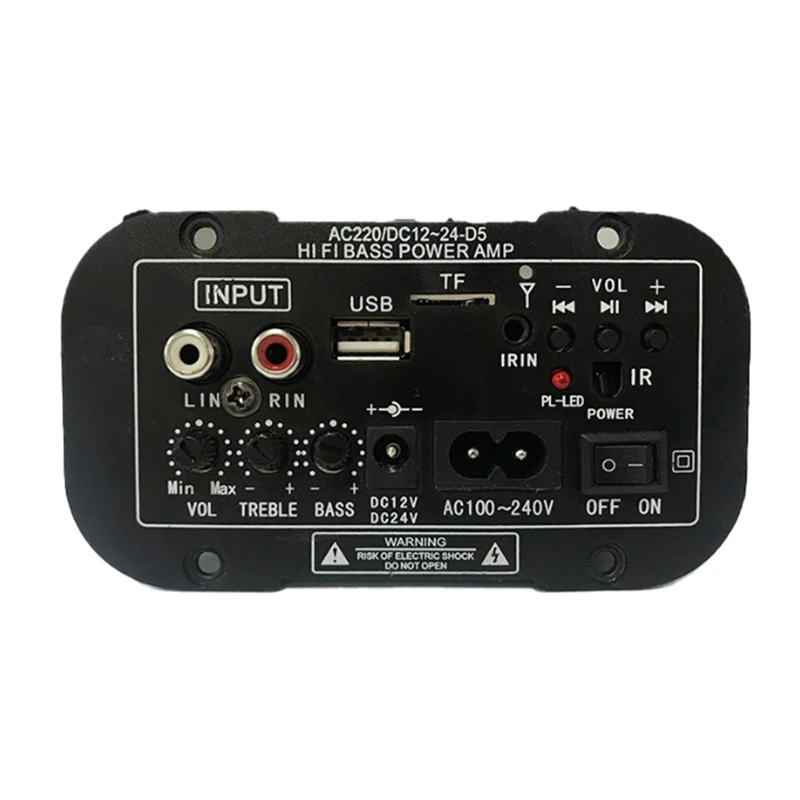 가정용 및 차량용 디지털 파워 앰프, 내장 블루투스, 12V 24V 220V 서브우퍼, 마이크 포함 U 디스크 앰프 (US 플러그)
