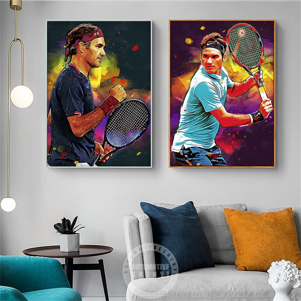 Roger Federer Pop Art Poster Tennis Sports Print Canvas Painting Abstract Graffiti Wall Art Picture Room Home Decorgift For Fans - Painting and Calligraphy