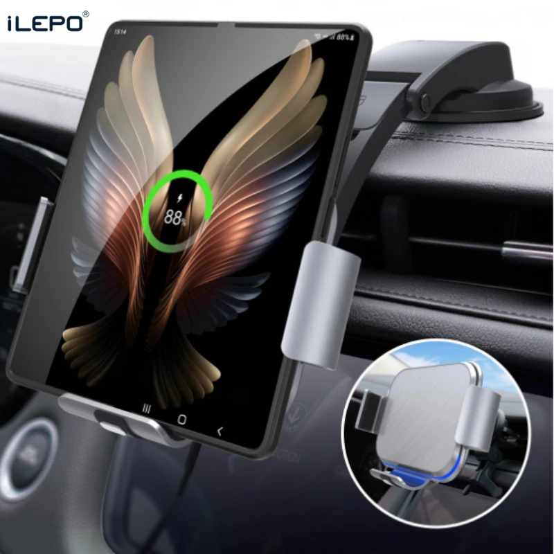 

15W Car Wireless Charger Stand Holder Dual Coil Foldable Phone Car Fast Charging Station For Samsung Galaxy Z Fold 5 4 3 iPhone