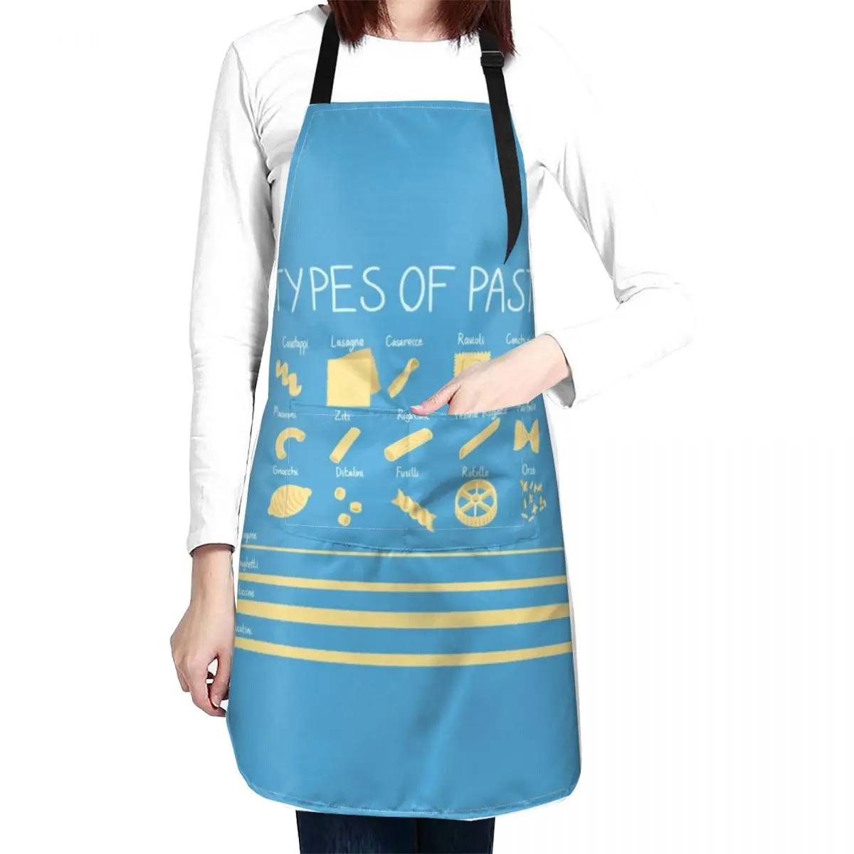 Types of Pasta Diagram (Blue) Apron apron custom logo Kitchen Aprons Men