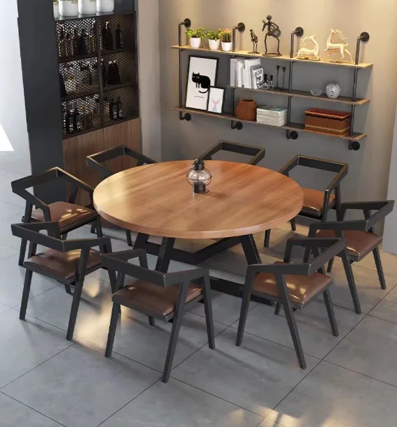 Description Picture 5 of itemNew Iron Art Solid Wood Dining Table and Chair Set Six Chair Combination Bar Hot Pot Shop Restaurant Restaurant