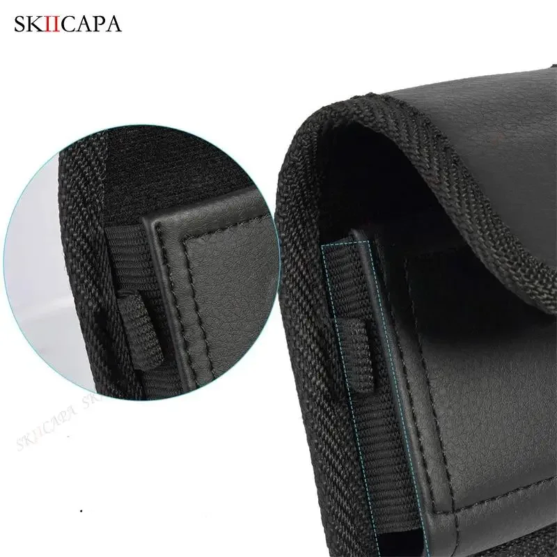 Leather Phone Pouch with Belt Clip Holster & Oxford Cloth Accents