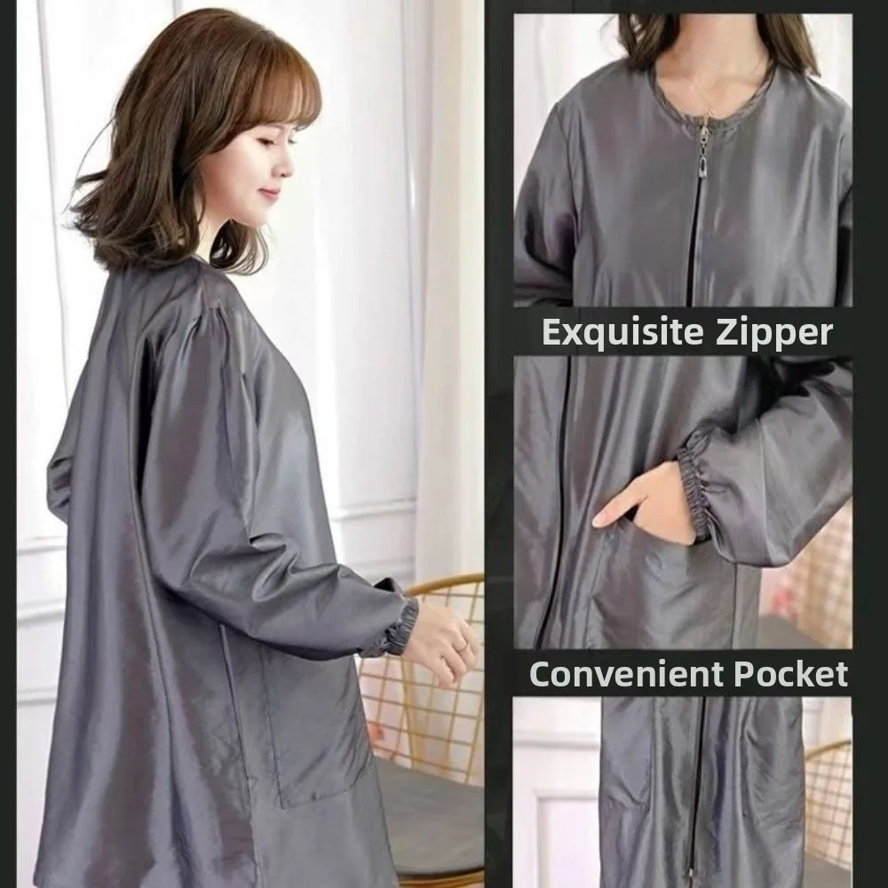 짧은/긴 소매 이발소 작업복 털이 묻지 않는 폴리에스터 미용사 가운 통기성 좋은 지퍼형