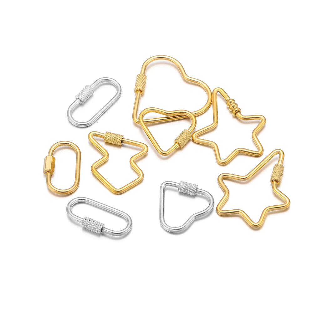 4 Stück Edelstahl Gold Herz Schraubverschluss Ovaler Stern Karabiner Verbinder Schnalle Großpackung für DIY Halskette Schlüsselanhänger Material – Detail 1