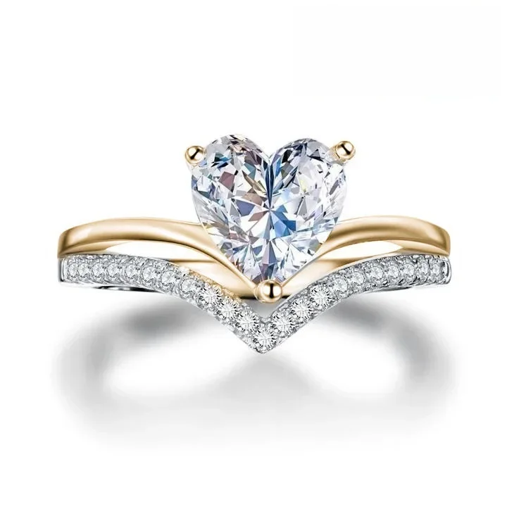 thumbnail image 1 of Anillo de boda con incrustaciones de carburo de tungsteno en forma de corazón simple, 1 of 4