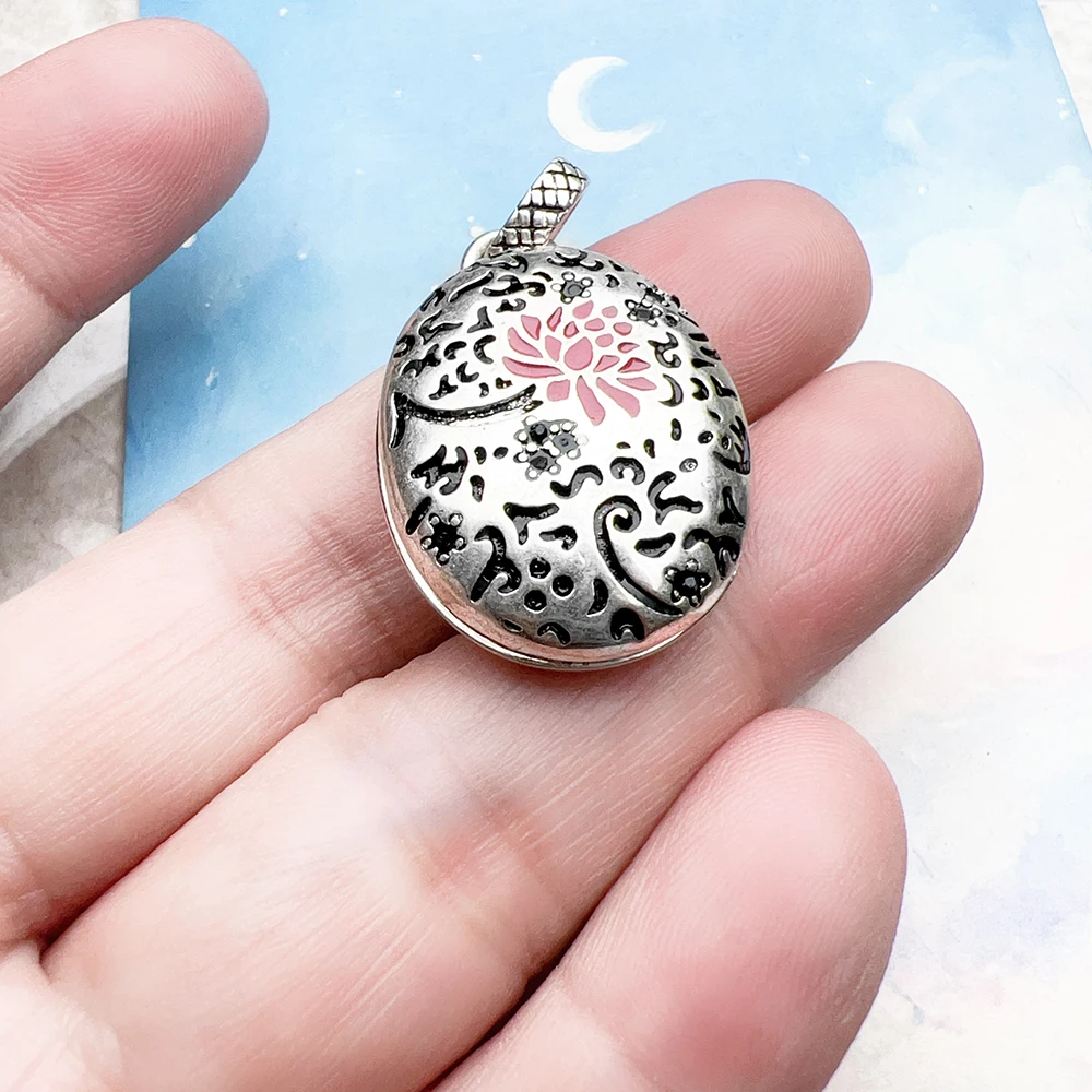 Pendant Red Rose Locket Summer Fine Jewelry Europe 925 Sterling Silver Romanitc Gift For Women pendant necklace,silver necklace,silver pendant
