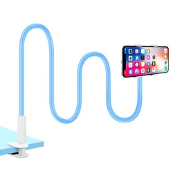 Flexible Gooseneck Bedside Phone Holder with Adjustable 360° Clamp Clip (Blue)