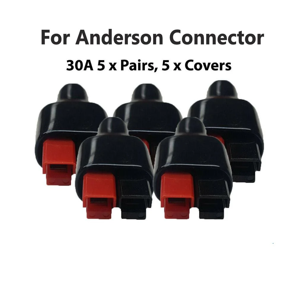 5 Pairs 30AMP For Anderson Style Connector & Rubber Black Covers / Sleeves Disconnect Winch Electrical Power Cables Connectors