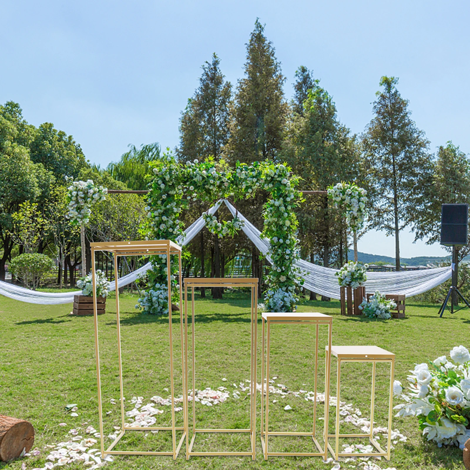 Wedding Flower Stand Metal Flower Stand Set Elegantly Column Cube Shape Backgrand Metal Floor Stand Garden Wedding Ceremony Home Party Decorations