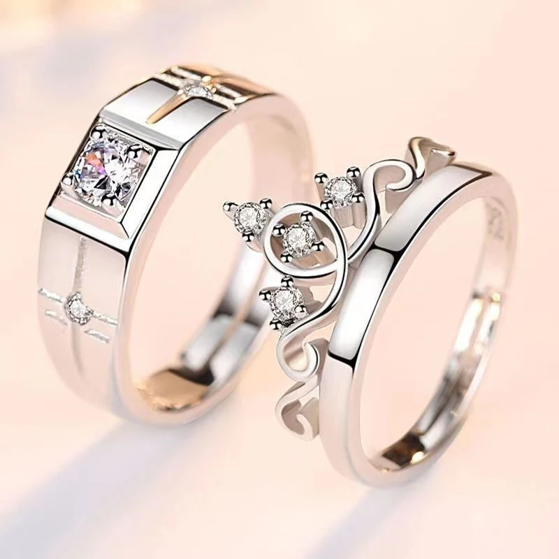 Wedding Rings Couple Rings 2Pcs/sets Zircon Heart Adjustable For Women Men