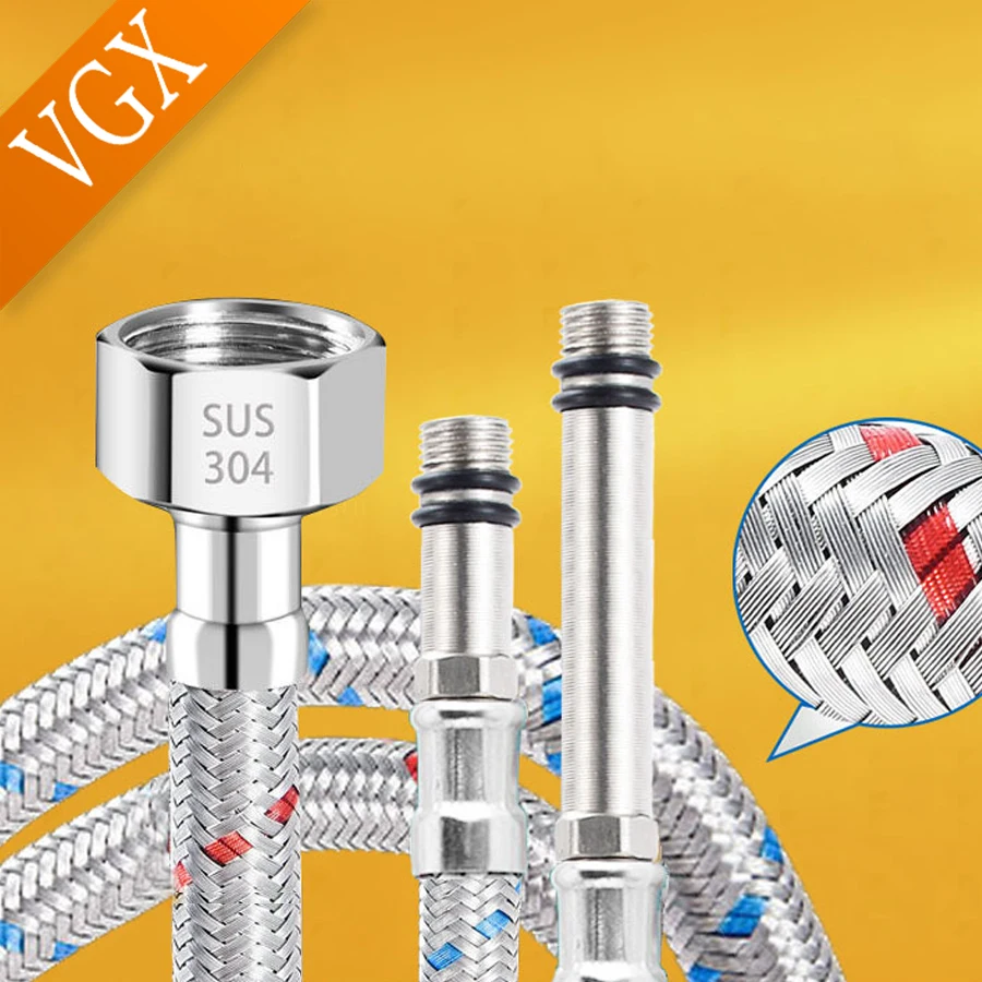 VGX G1/2 G3/8 G9/16 304 Stainless Steel Flexible Plumbing Pipes Cold Hot Mixer Faucet Water Supply Pipe Hoses Bathroom Kitchen plumbing hose water pipe