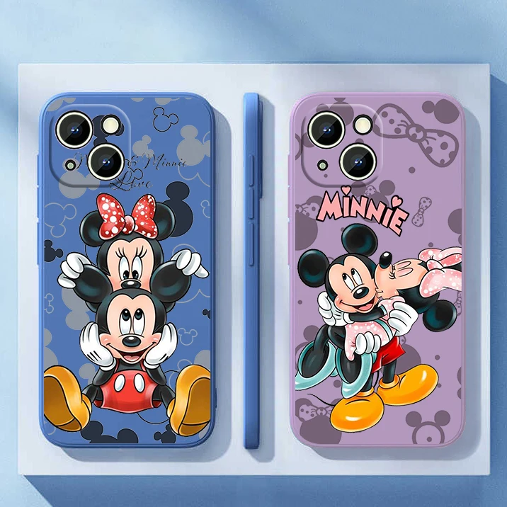 

Disney Mickey Minni Phone Case For iPhone 14 13 12 mini 11 Pro Max 8 7 Plus XR XS X Liquid Rope Funda Cover