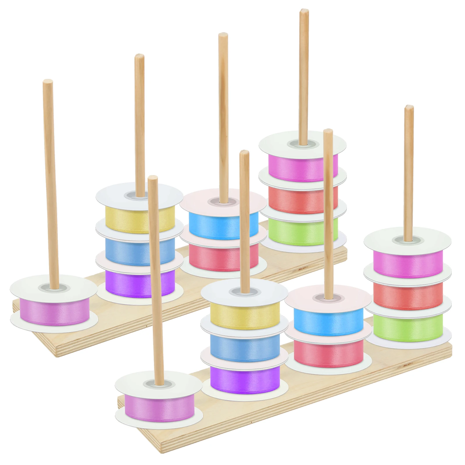 Ribbon Organizer Wood Ribbon Storage Rack Spool Holder for Sewing Craft 2 Pcs