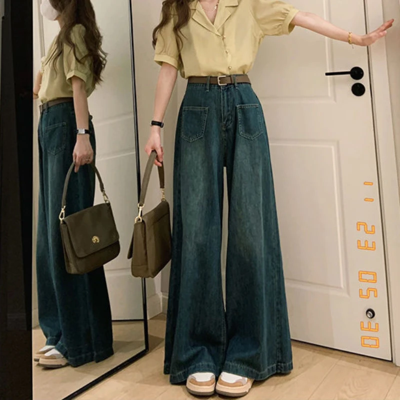 Women Denim New 2023 Trousers Loose Large Size Wearable Wide Leg Jeans High Waist Slimming fashion casual Mopping Pants
