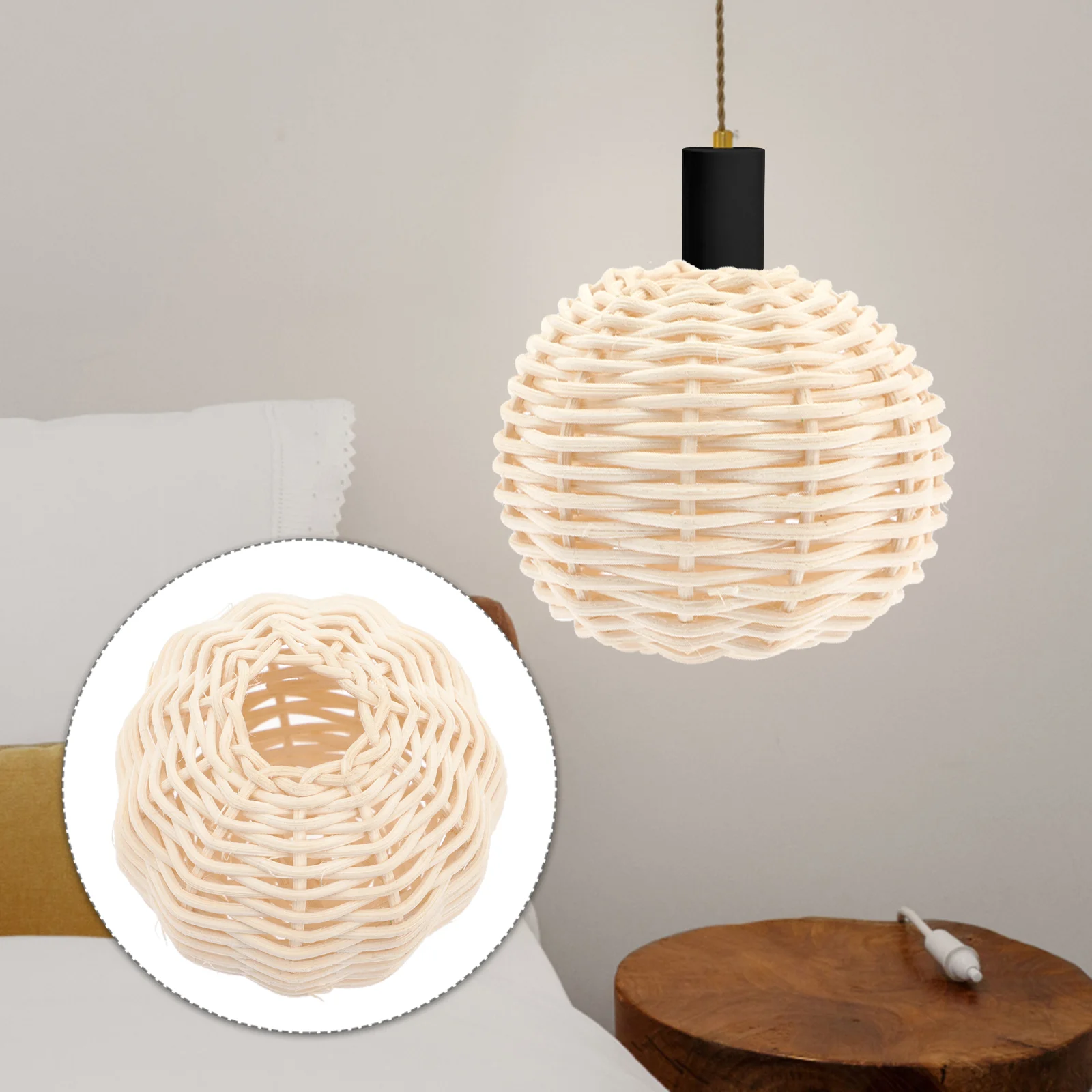 Lamp Shade Light Cover Rattan Lampshade Woven Chandelier Wall Basket Shades Lampshades Hanging Bedside Table 2 pcs storage basket wall remote organizer locker metal pen holder strong magnet