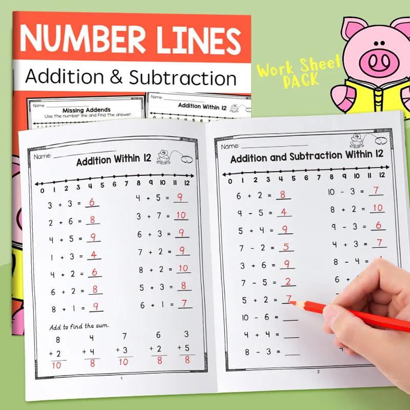 Fun Educational Activity Book Math Workbook Addition Subtraction Practice Book with Number Lines Counting & Coloring Activities