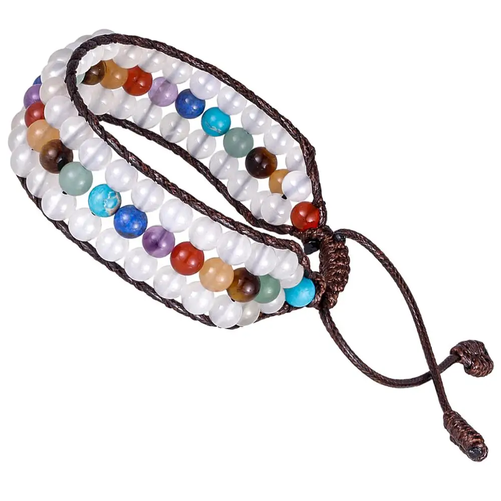 

Многослойные браслеты SUNYIK из натурального камня с кристаллами, регулируемые плетеные веревочные чакры, бусины, ювелирные изделия унисекс в стиле бохо