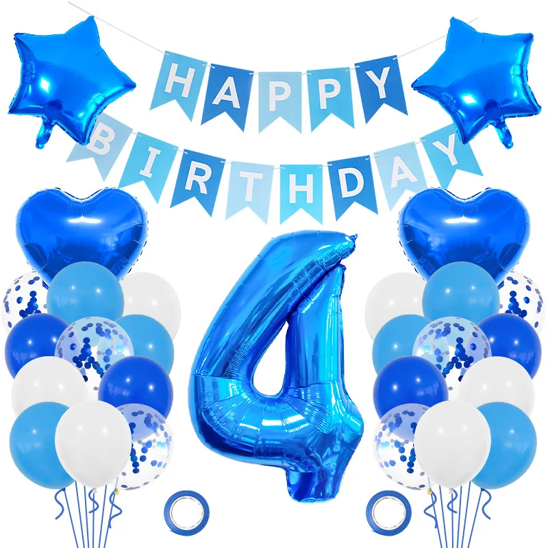Große Folien-Zahlen mit Blauen Luftballons und HAPPY BIRTHDAY Banner für Jungen und Männer Geburtstagsfeier-Dekorationen – Detail 2