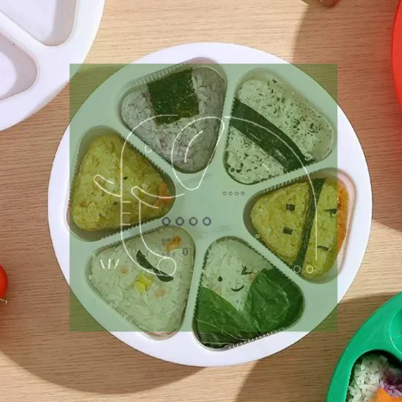 6 in 1 오니기리 몰드 삼각형 스시 도시락 밥볼 메이커 키트 프레스 조리 도구..