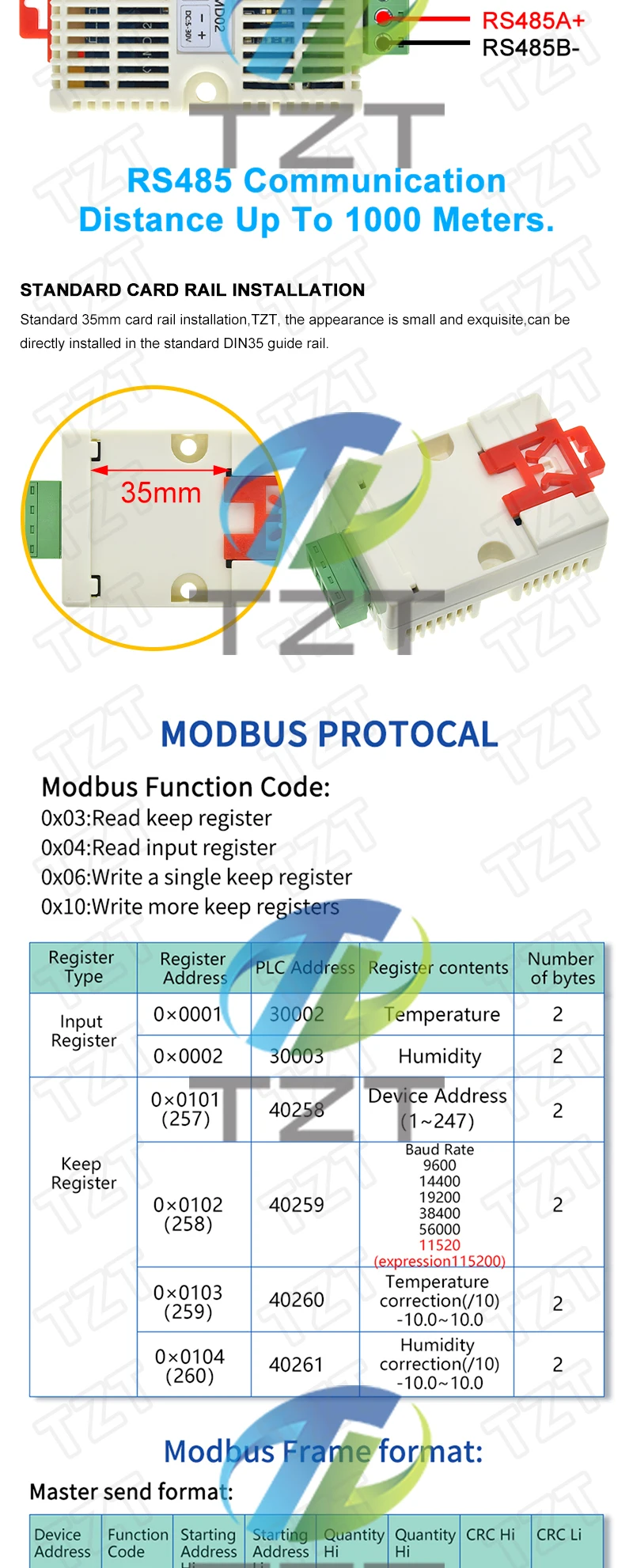 Tzt XY-MD02 temperatur-und feuchtigkeit sender erkennung sensor modul modbus sht20 temperatur sensor rs485 signal analog – Detail 2
