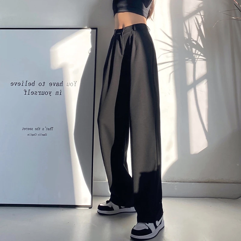 Black Suit Pants Women's 2022 Spring and Autumn New High-waist Drape Loose Straight-leg Pants Casual Show Thin Wide-leg Pants wide leg pants