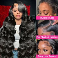 Perruque brésilienne en cheveux humains, densité 250, ondulée, avec fermeture 13x4 en dentelle frontale, noire, et frontale transparente HD 13x6 2
