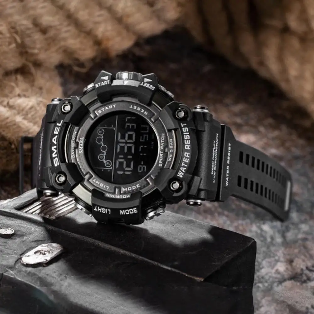 Electronic Wrist Watch SMAEL Men Outdoor Sports Waterproof Luminous Round Dial
