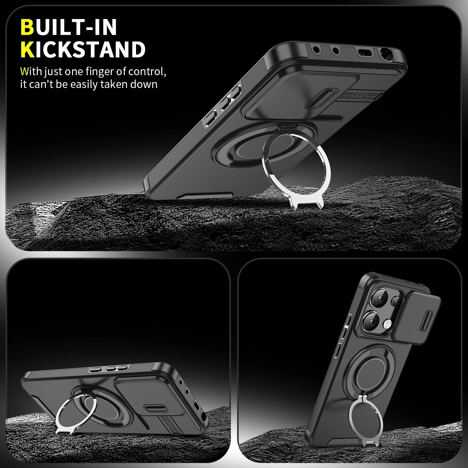 Shockproof Magnetic Case with Slide Camera Lens, Ring Stand, and Enhanced Protection