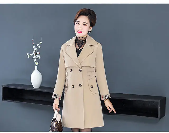 long black puffer Middle-age Elderly Spring Autumn Coat 2022 New Women Autumn Mid-length Trench Coat Women Loose Plus Size 5XL Windbreaker Jacket down coats & jackets