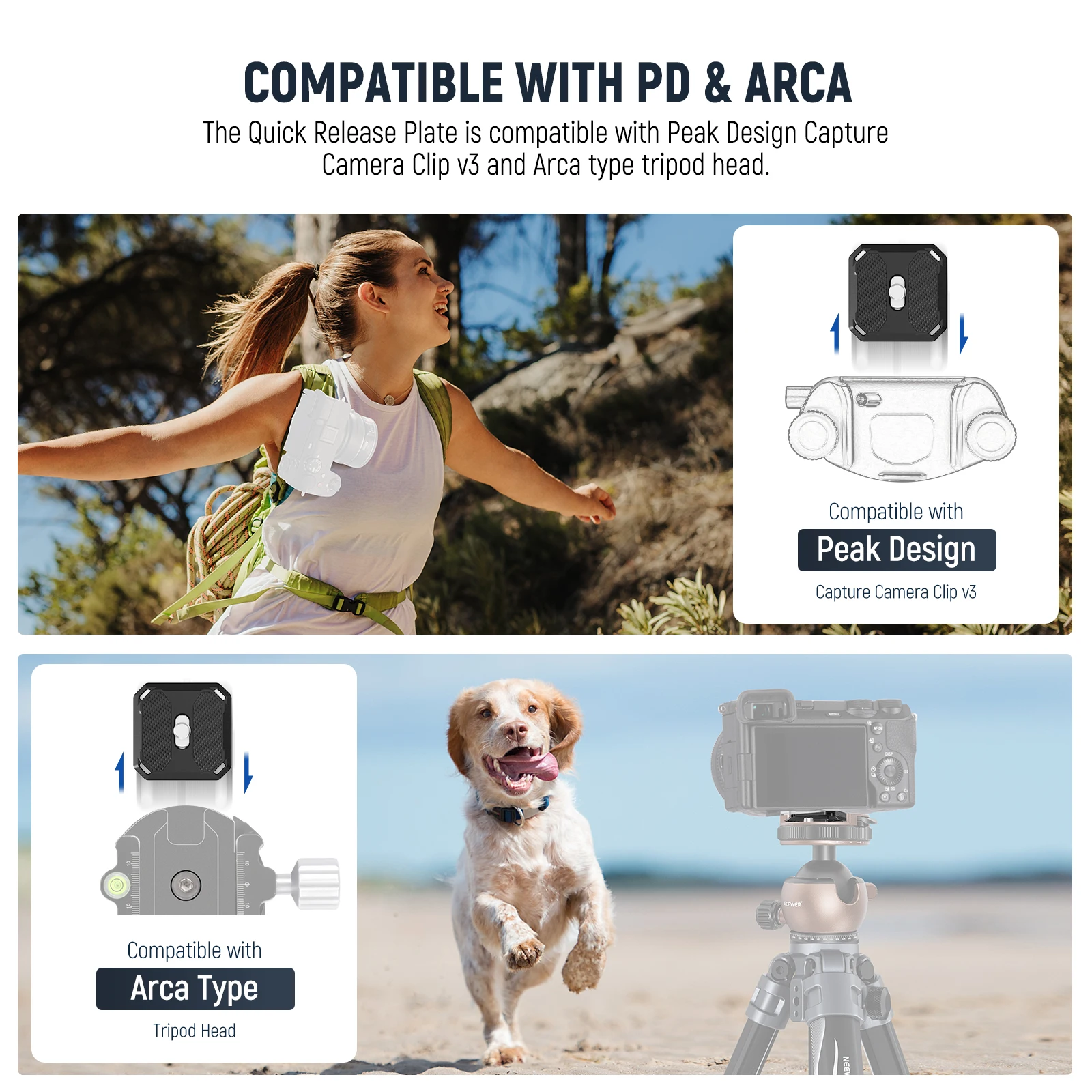 NEEWER GM41 Low Profile Tripod Ball Head 40mm Metal Panoramic Camera Mount Adapter with 1/4" Arca Plate For Peak Capture Camera