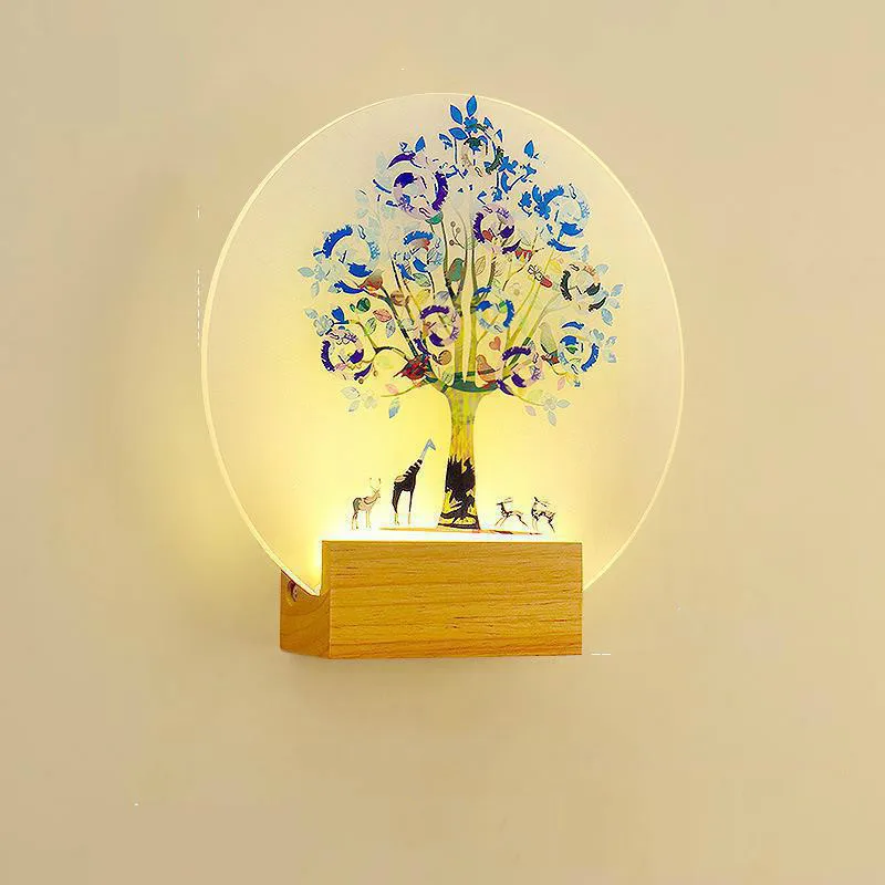 

Wood Art Sconce Wall Lights Christmas Decorative Lights Children's Room Decoration Led Wall Lamp Sconces Lighting
