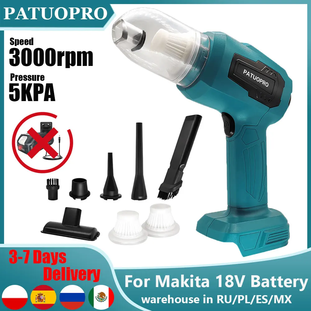 PATUOPRO cordless mini car vacuum cleaner 2 in 1 multifunction dust collect rechargeable cleaning tool for Makita 18V battery no battery