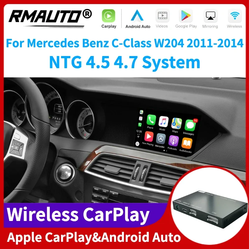 

RMAUTO Wireless Apple CarPlay NTG 4.5 4.7 for Mercedes Benz C-Class W204 2011-2014 Android Auto Mirror Link Car Play Body Kit