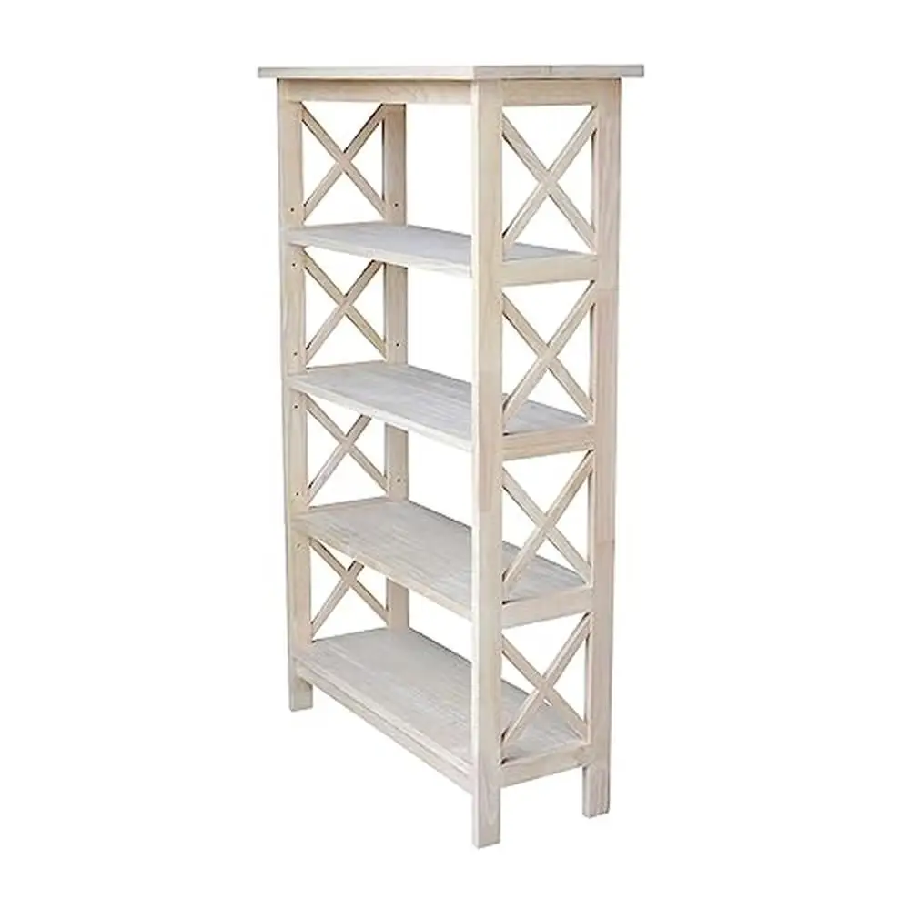 Solid Parawood 4-Tier X-Sided Bookcase Unfinished Finish Adjustable Shelves Residential Use Only 30"x12"x48" Office Kids Living