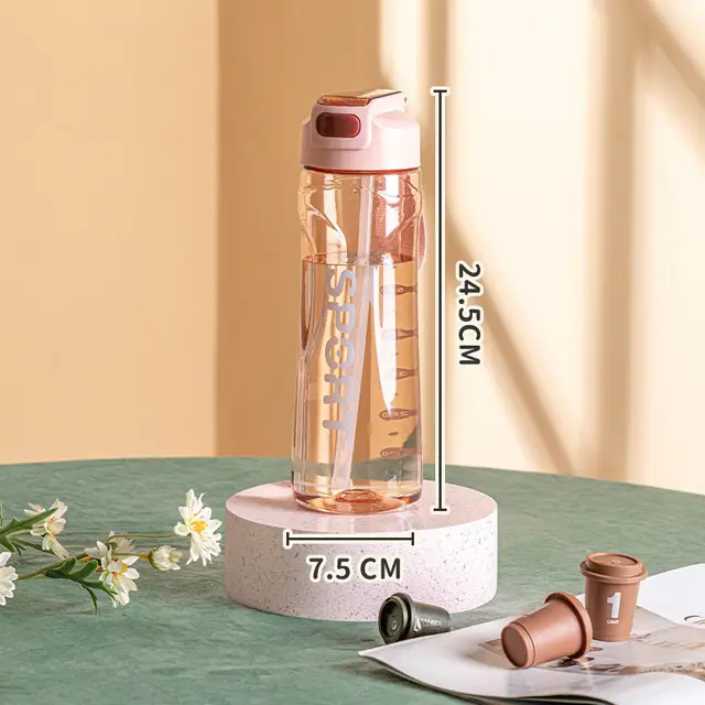 800ml Large Capacity Plastic Transparent Water Bottle With Straw Drinking Portable Sport Cup Kid School Outdoor Sport Camping 5