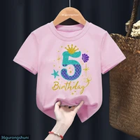 3th/4th/5th/6th Birthday Gift For Girls Tshirt Glitter Mermaid Princess Graphic Print T Shirt Kawaii Kids Clothes Summer Tops 1