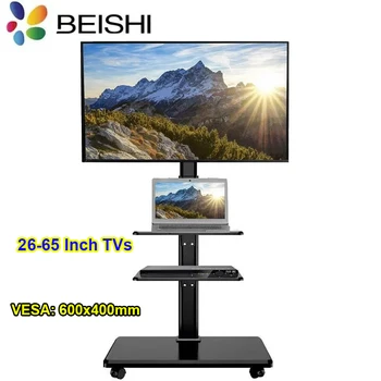 Rolling TV Stand Mobile TV Cart on Wheels for 32-65 Inch Flat Screen TVs Tall TV Floor Stand with Swivel Mount Corner TV Stands