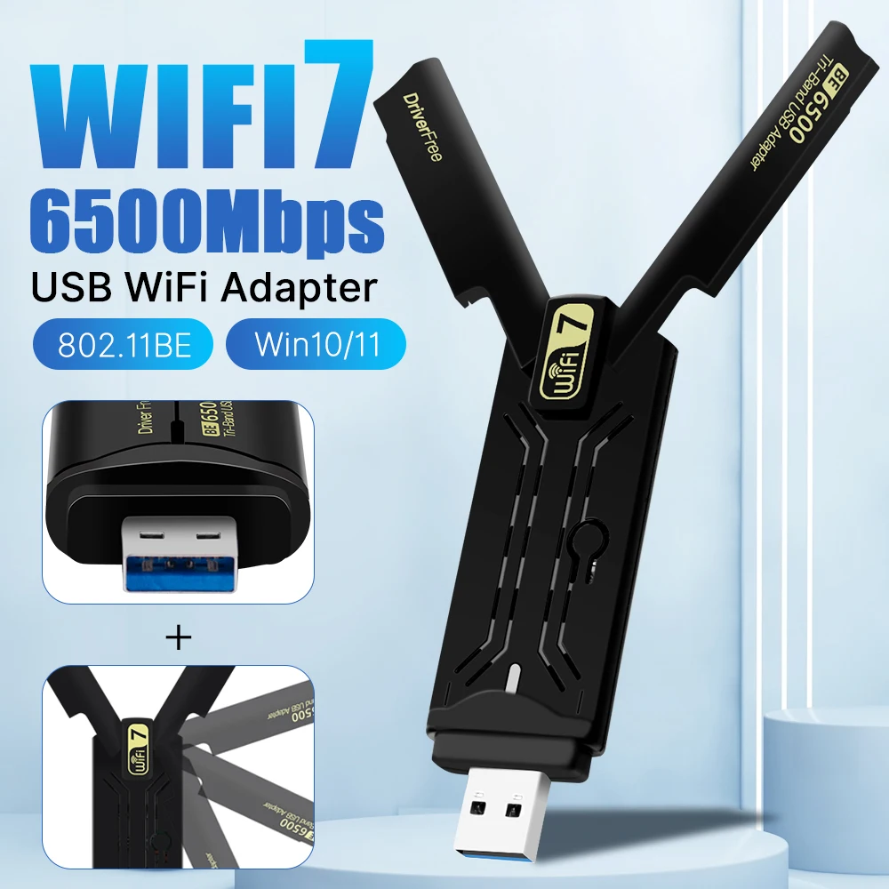 Fenvi WiFi 7 USB 어댑터 BE6500 802.11BE 무선 WiFi 카드 6500Mbps USB3.0 WiFi 동글 2.4G/5G/6GHz Win 10/11 드라이버 무료