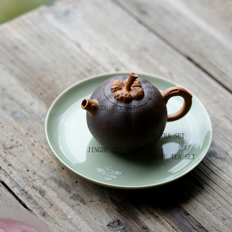 120cc Yixing purple clay teapot original ore section mud handmade bamboo shaped literati tea pot Kung Fu tea set