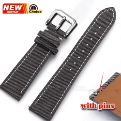 Vintage Leather Denim - Style Watchband Strap - Versatile Unisex Accessory - 22mm (Black)